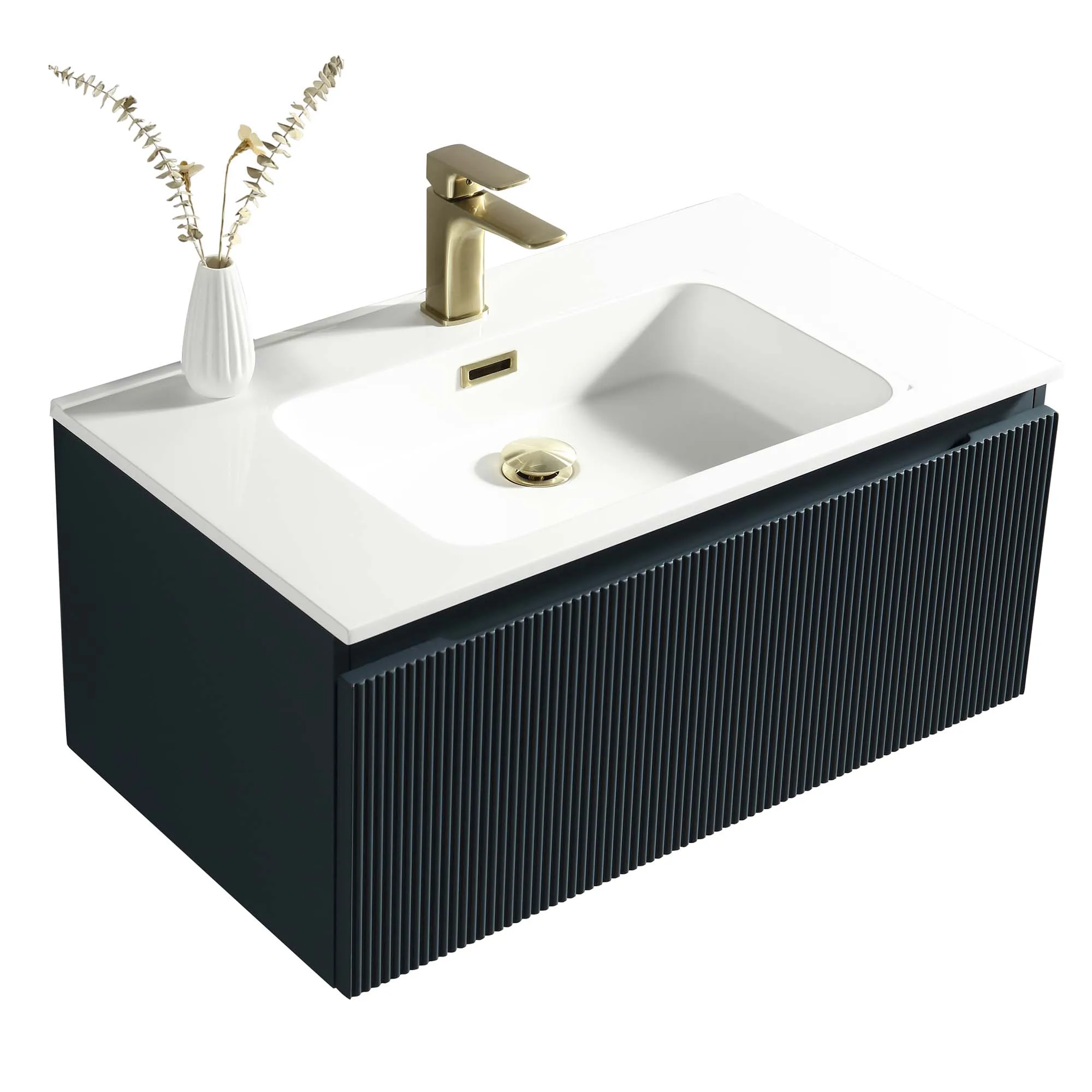 Florence Fluted Wall Mounted Vanity Unit With Washbasin - Midnight Shadow