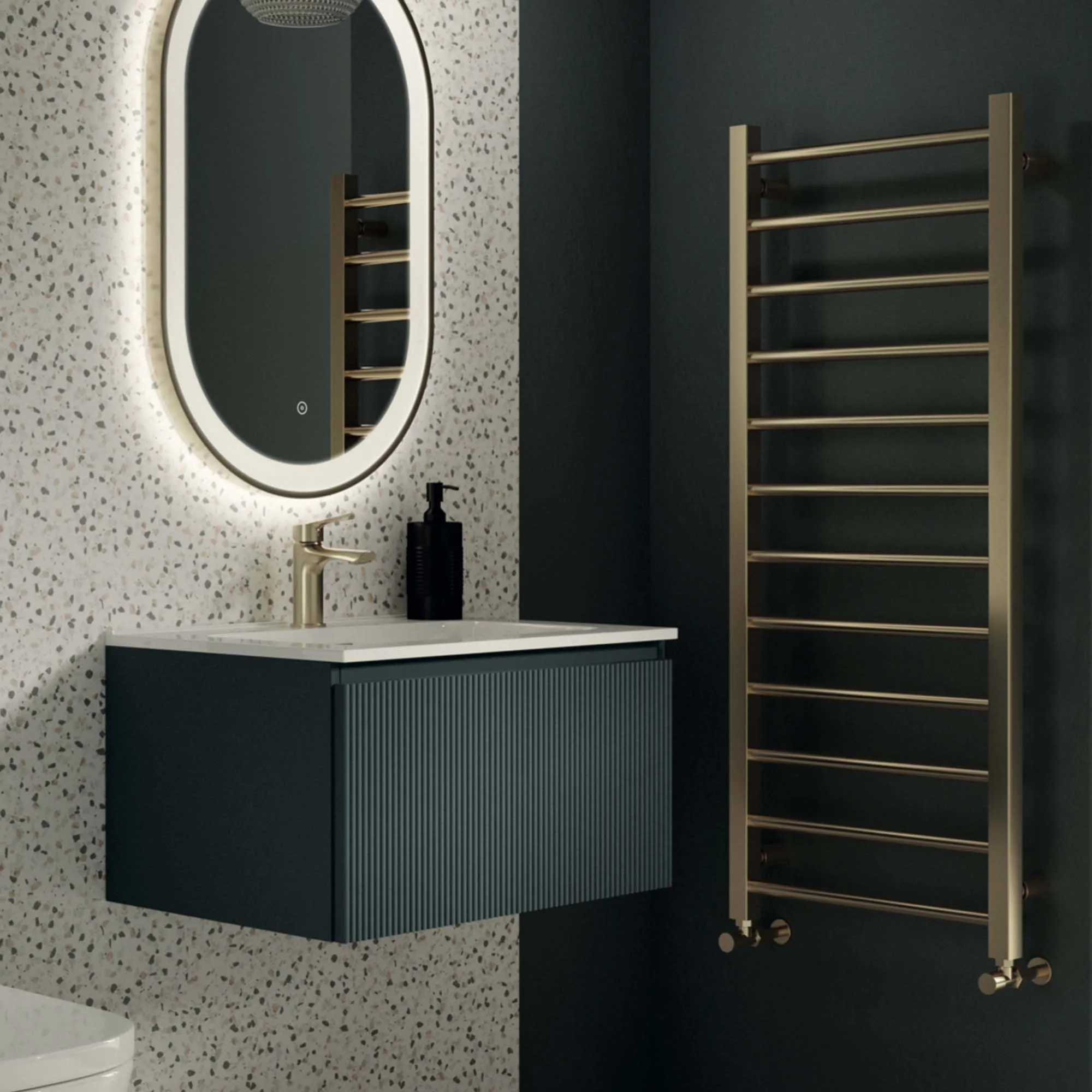 Florence Fluted Wall Mounted Vanity Unit With Washbasin - Smoked Sage