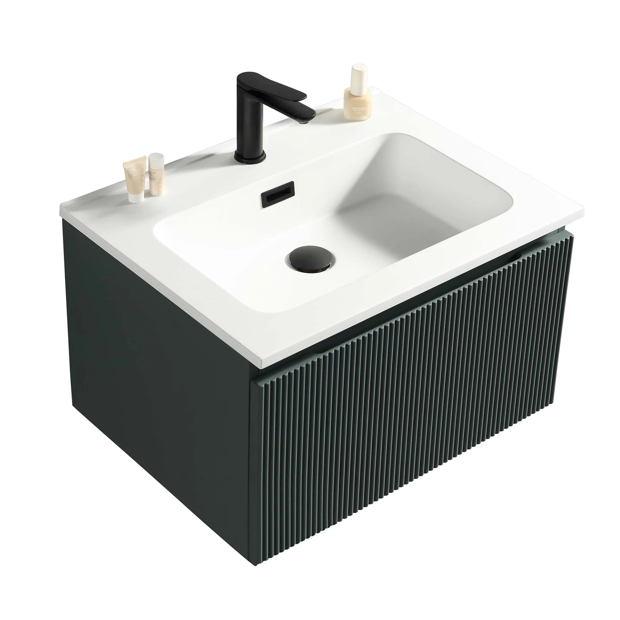 Florence Fluted Wall Mounted Vanity Unit With Washbasin - Smoked Sage
