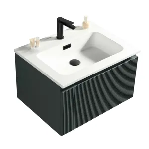 Florence Fluted Wall Mounted Vanity Unit With Washbasin - Smoked Sage