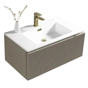 Florence Fluted Wall Mounted Vanity Unit With Washbasin - Soft Coffee