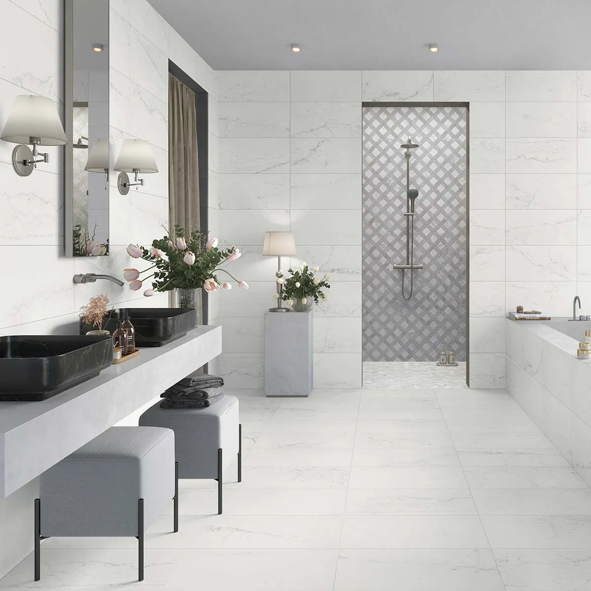 Florentina Marble Avenue White 3D Honed Porcelain Tile 60x120cm