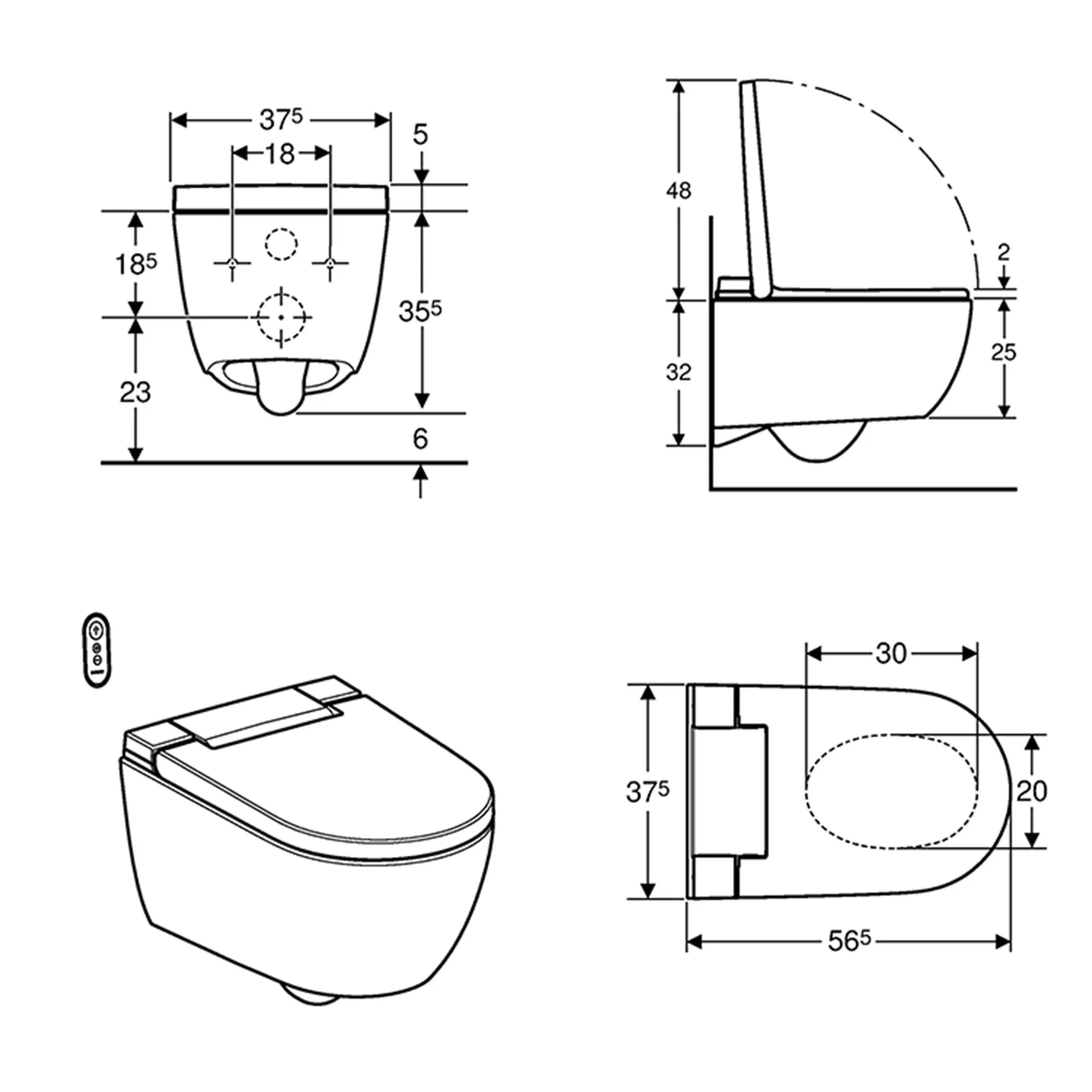 Geberit AquaClean Alba Rimless Wall Mounted Shower WC With Soft Close Toilet Seat