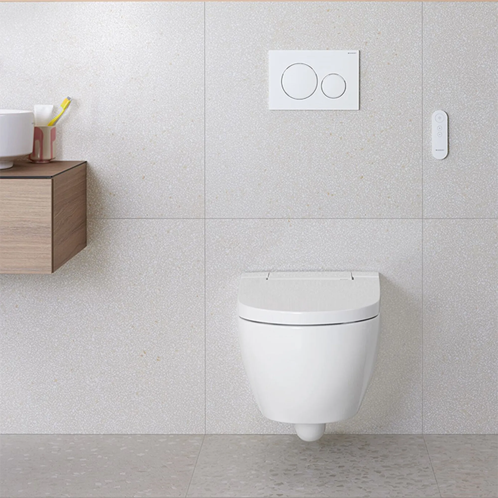 Geberit AquaClean Alba Rimless Wall Mounted Shower WC With Soft Close Toilet Seat