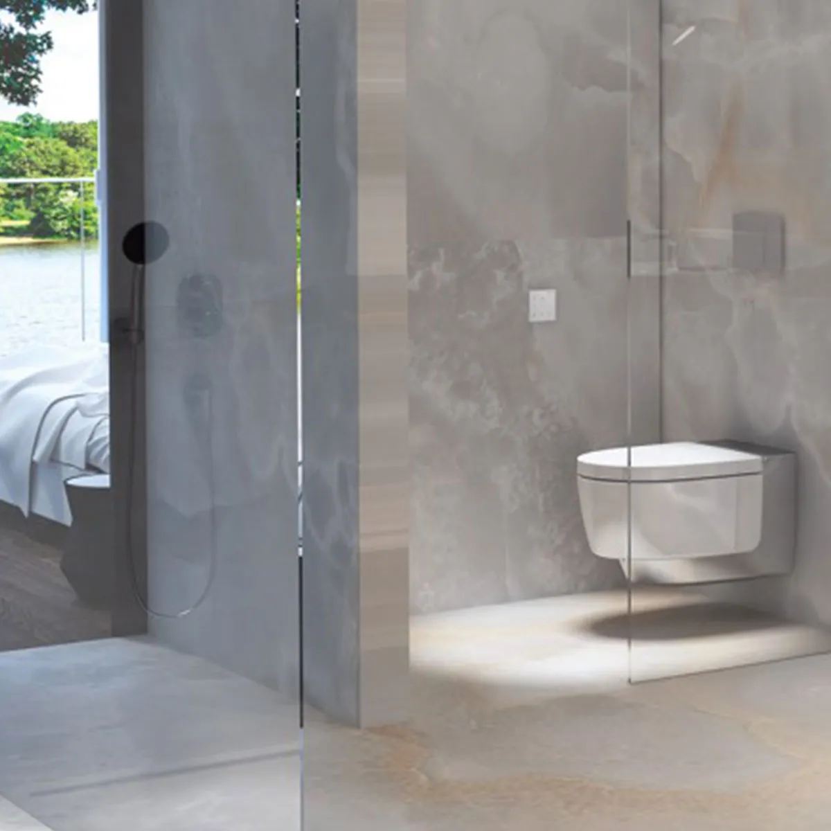 Geberit AquaClean Mera Comfort Rimless Wall Mounted WC Shower With Soft Close Toilet Seat