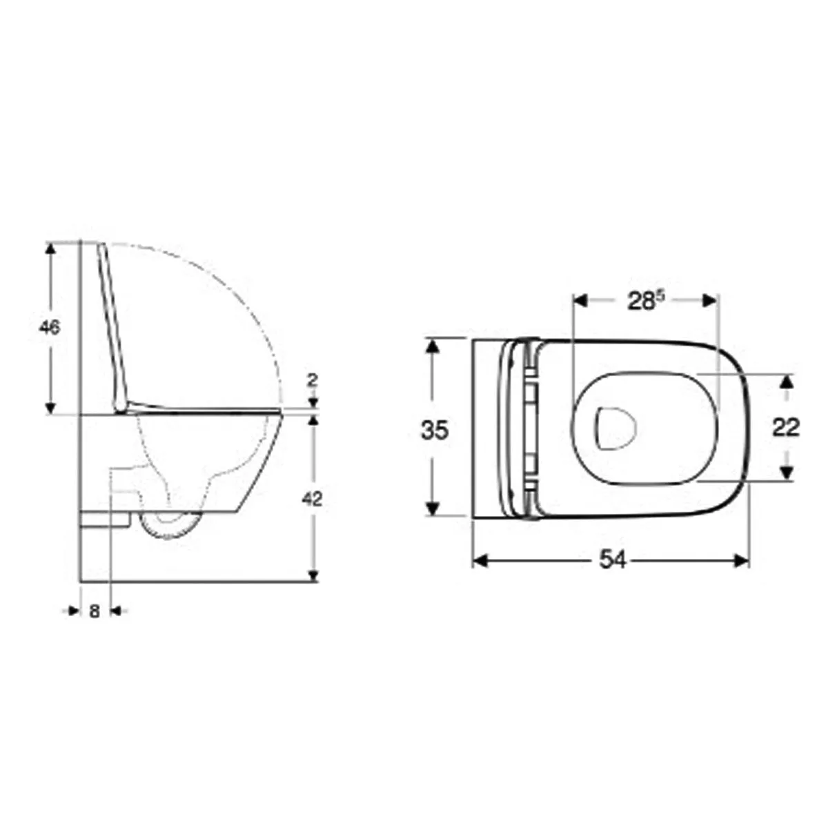Geberit Smyle Square Rimless Wall Hung WC Pan With Soft Close Toilet Seat