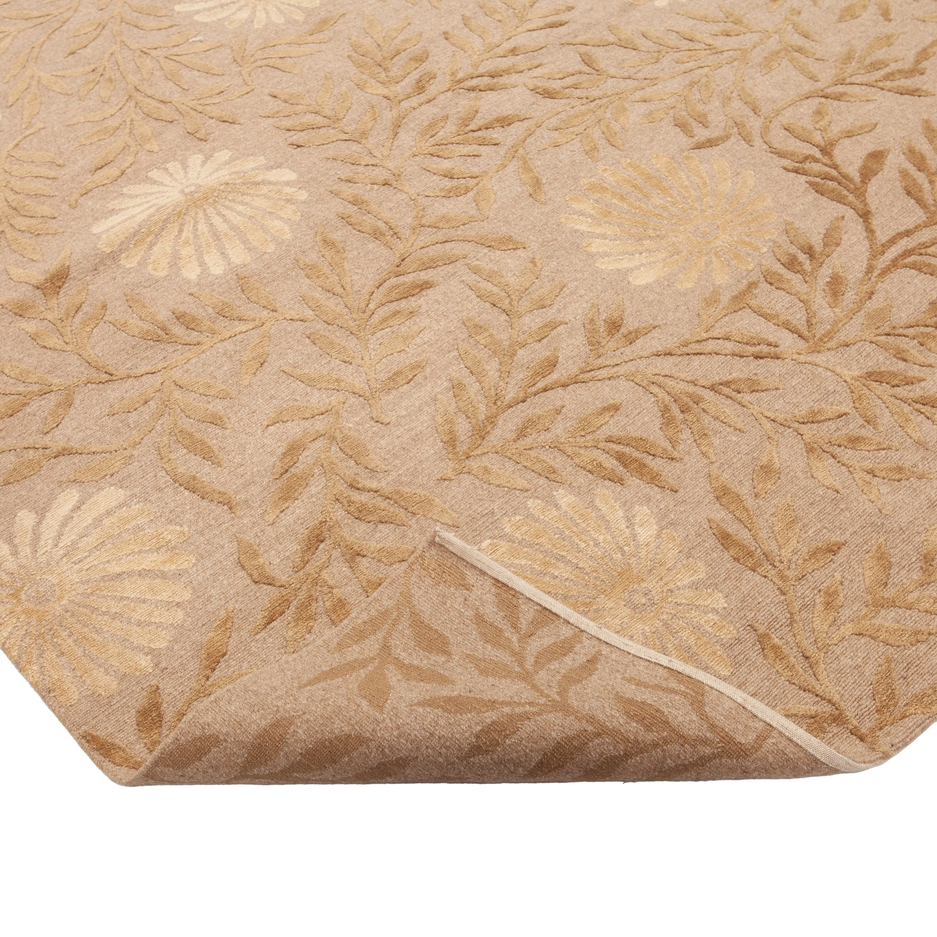 Gold Traditional Tibetan Wool Silk Blend Rug - 9'2" x 12'2"