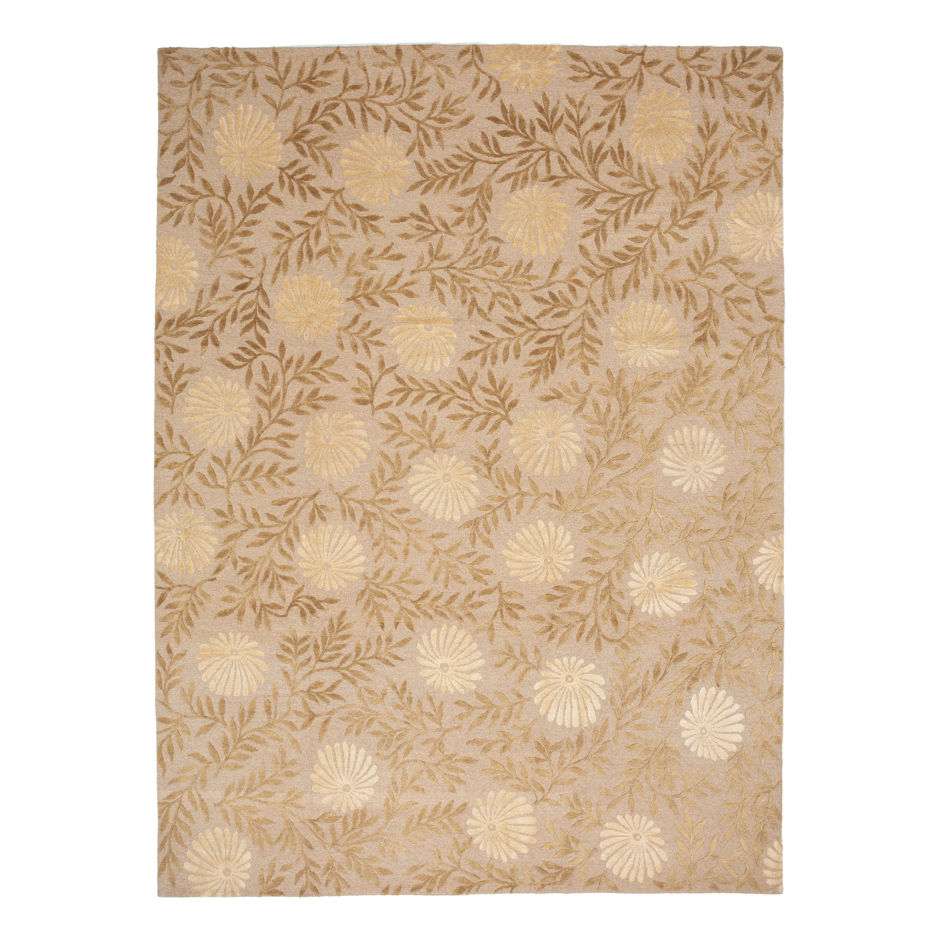 Gold Traditional Tibetan Wool Silk Blend Rug - 9'2" x 12'2"