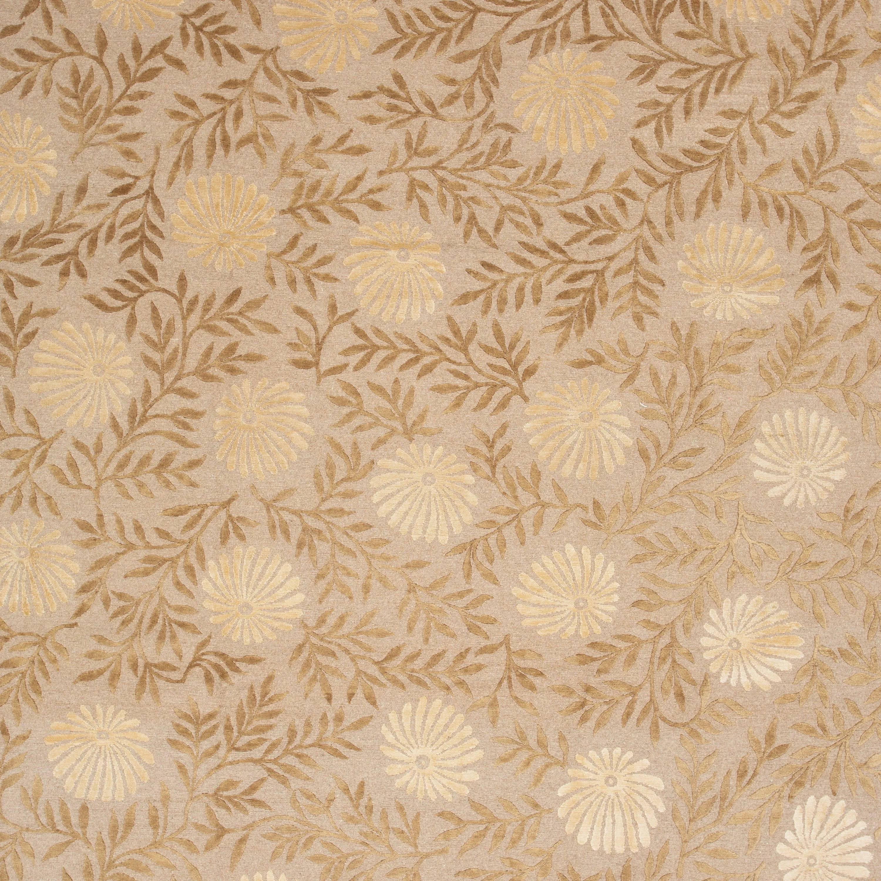 Gold Traditional Tibetan Wool Silk Blend Rug - 9'2" x 12'2"