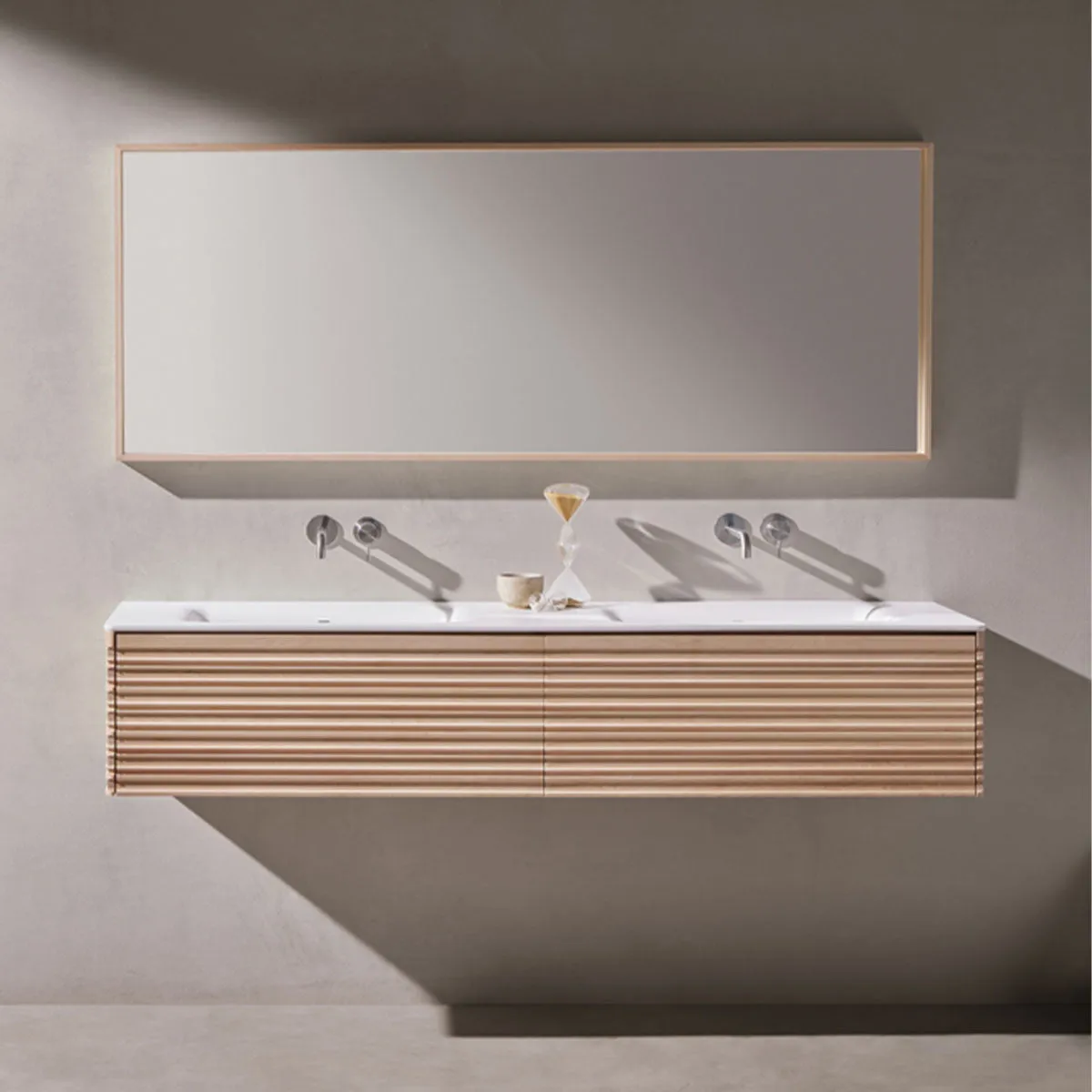 Gothenburg Maple 1000 Wall Hung Vanity Unit With Solid Surface Worktop