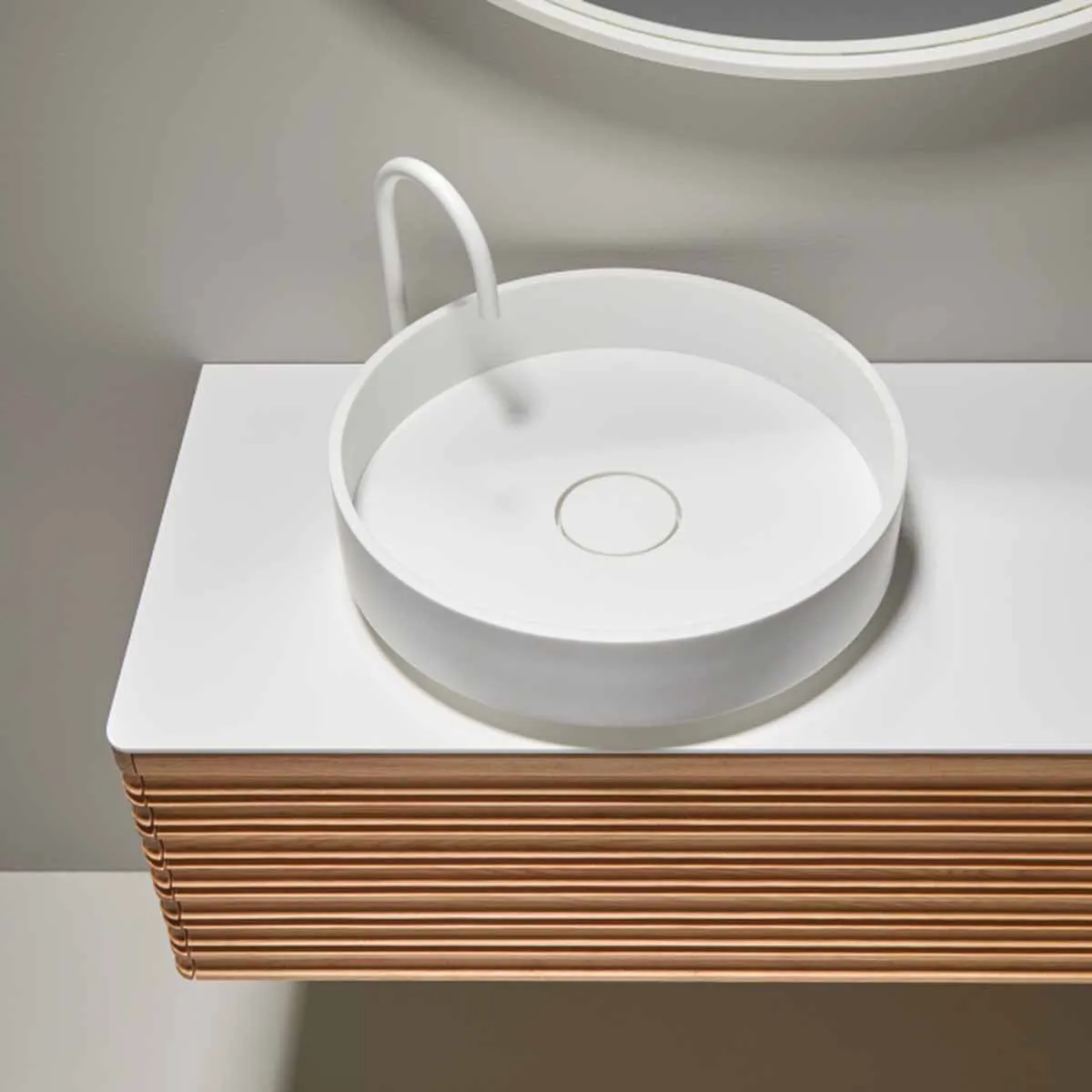 Gothenburg Maple 1000 Wall Hung Vanity Unit With Solid Surface Worktop