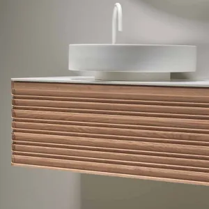 Gothenburg Maple 1000 Wall Hung Vanity Unit With Solid Surface Worktop