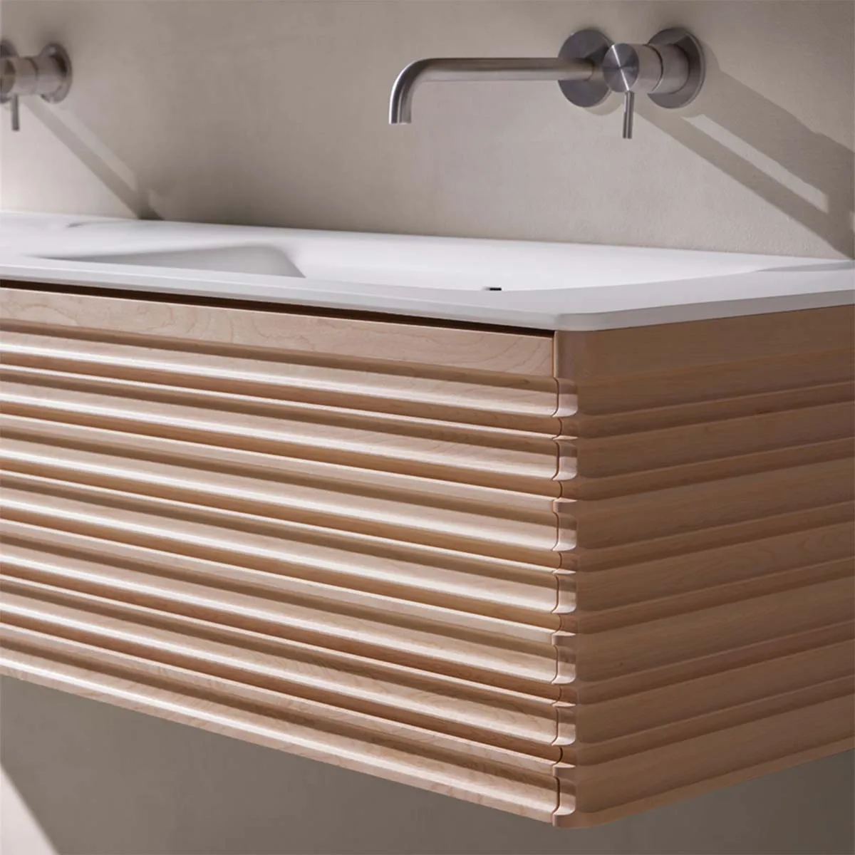Gothenburg Maple 1000 Wall Hung Vanity Unit With Solid Surface Worktop
