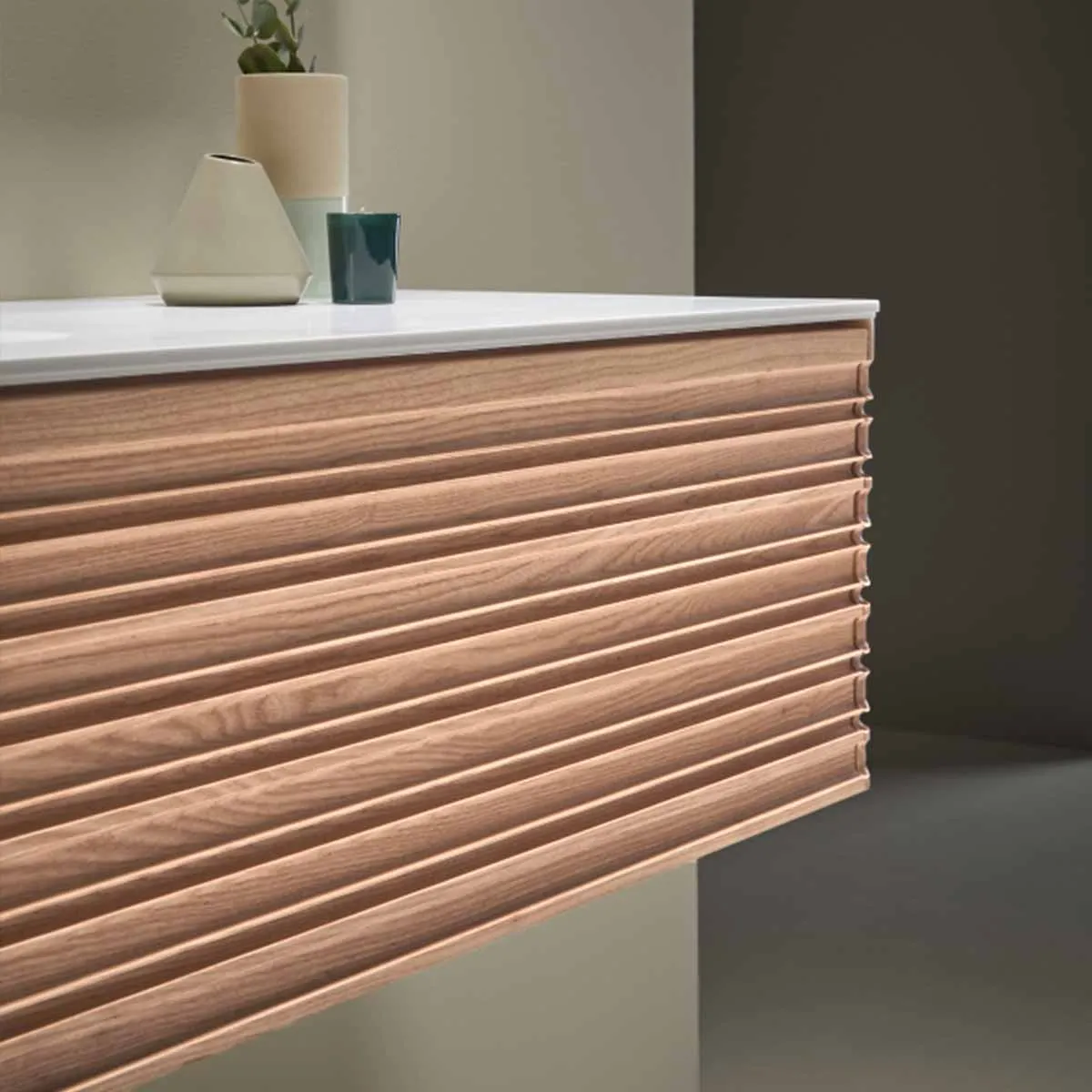 Gothenburg Maple 1000 Wall Hung Vanity Unit With Solid Surface Worktop