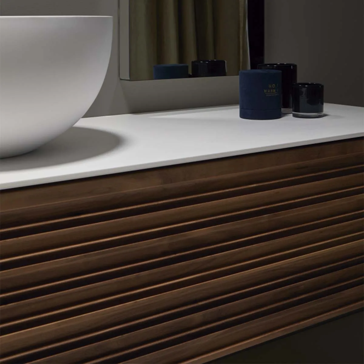Gothenburg Walnut 1000 Wall Hung Vanity Unit With Solid Surface Worktop