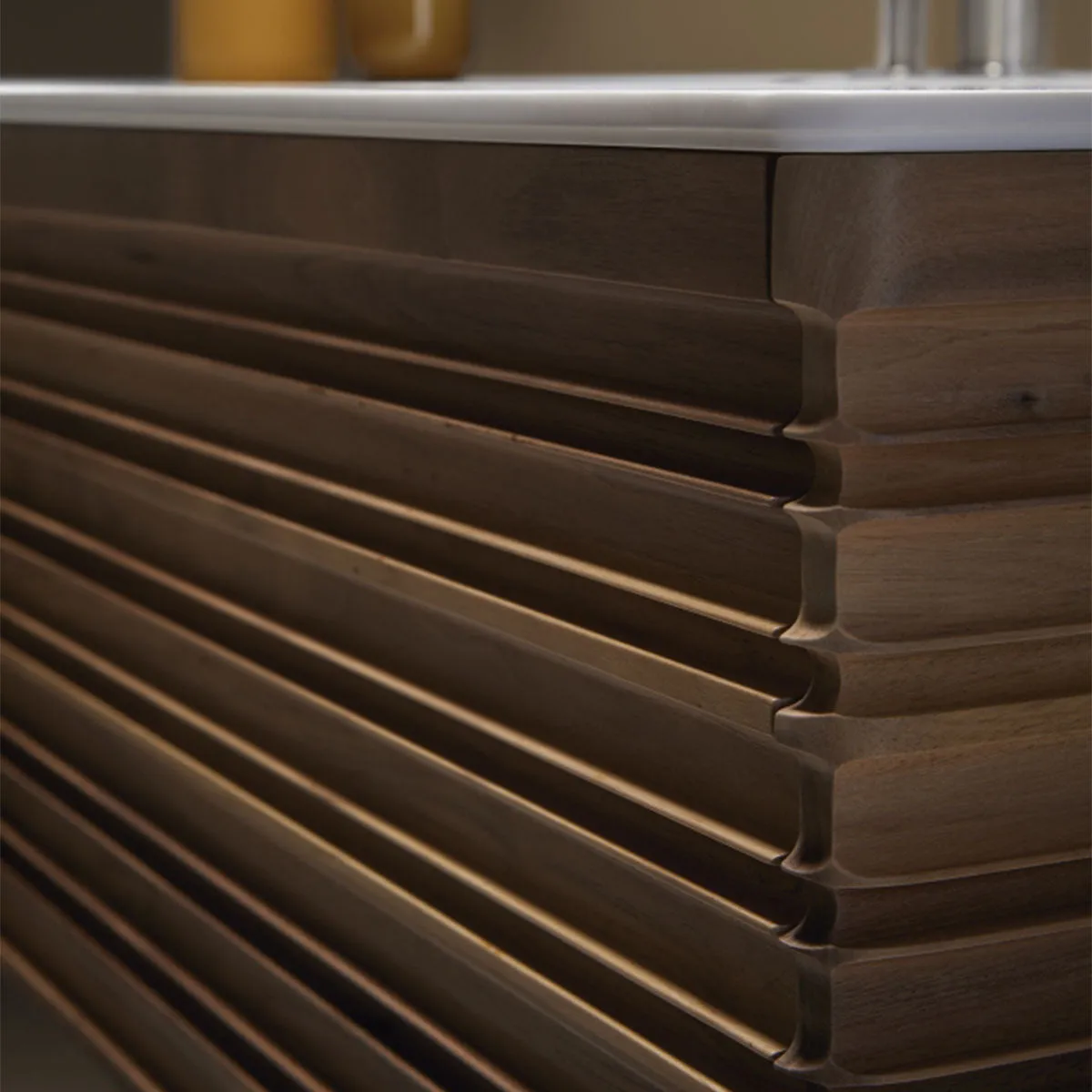 Gothenburg Walnut 1000 Wall Hung Vanity Unit With Solid Surface Worktop
