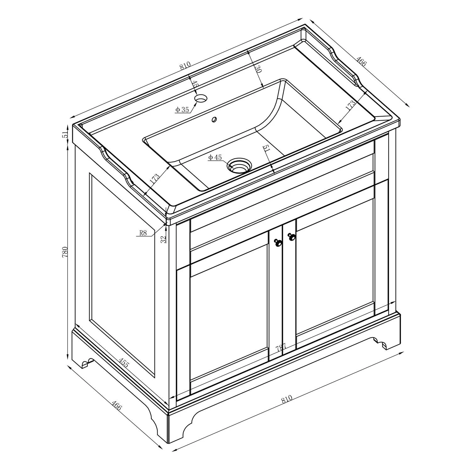 Granlusso Ailesbury Floorstanding 2-Door Vanity Unit and Basin