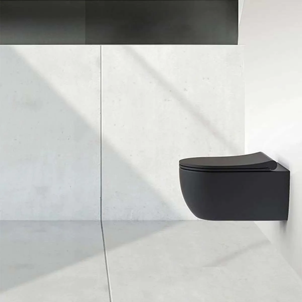 Granlusso Amalfi Matt Black Rimless Wall-Hung WC Pan With Soft Close Toilet Seat