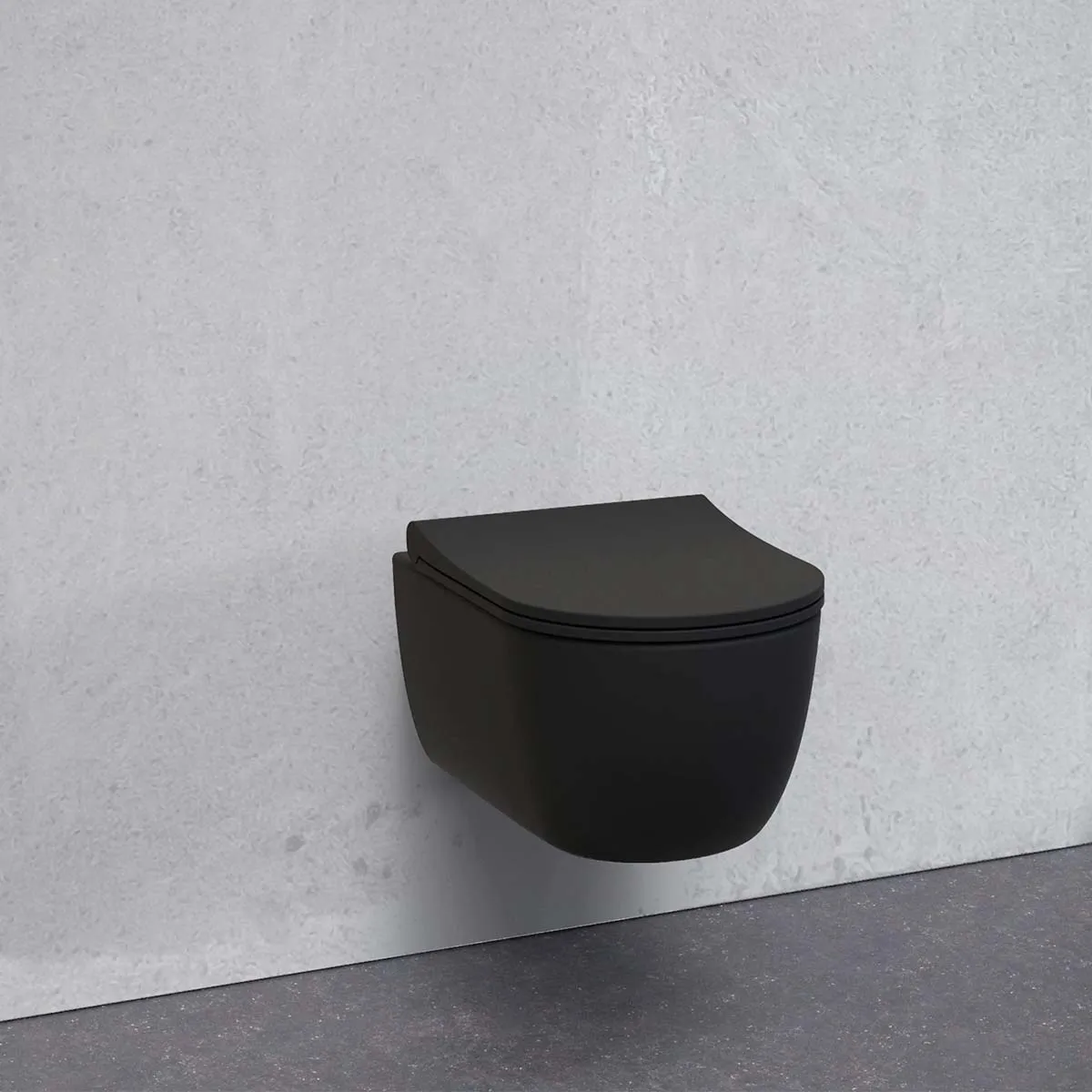 Granlusso Amalfi Matt Black Rimless Wall-Hung WC Pan With Soft Close Toilet Seat