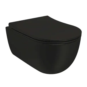 Granlusso Amalfi Matt Black Rimless Wall-Hung WC Pan With Soft Close Toilet Seat