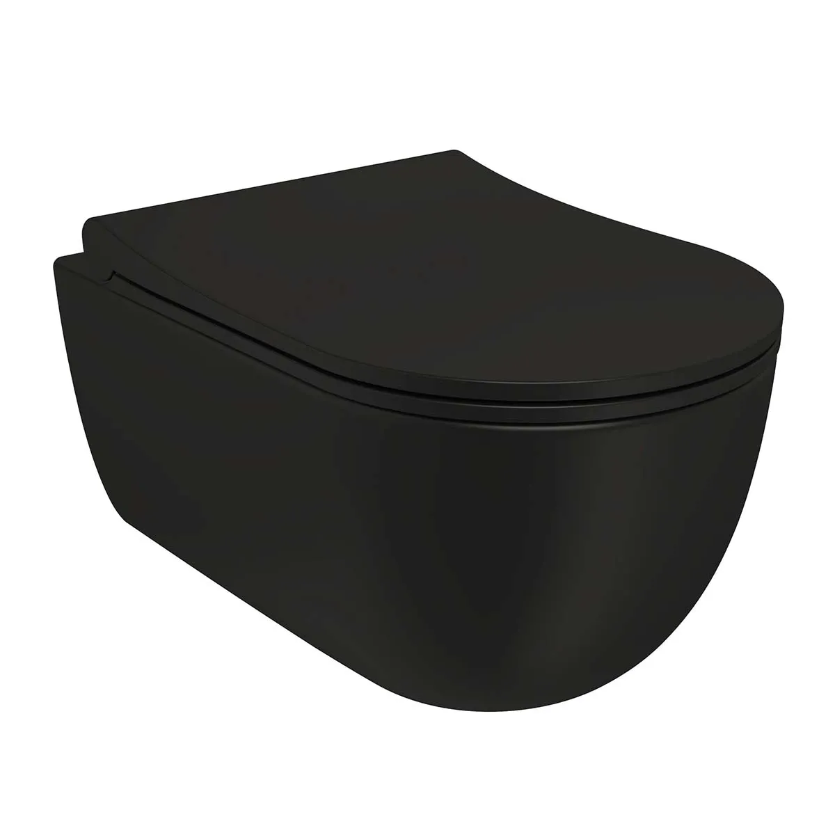 Granlusso Amalfi Matt Black Rimless Wall-Hung WC Pan With Soft Close Toilet Seat