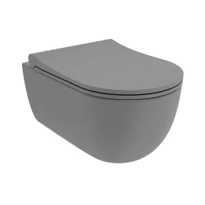 Granlusso Amalfi Matt Grey Rimless Wall-Hung WC Pan With Soft Close Toilet Seat