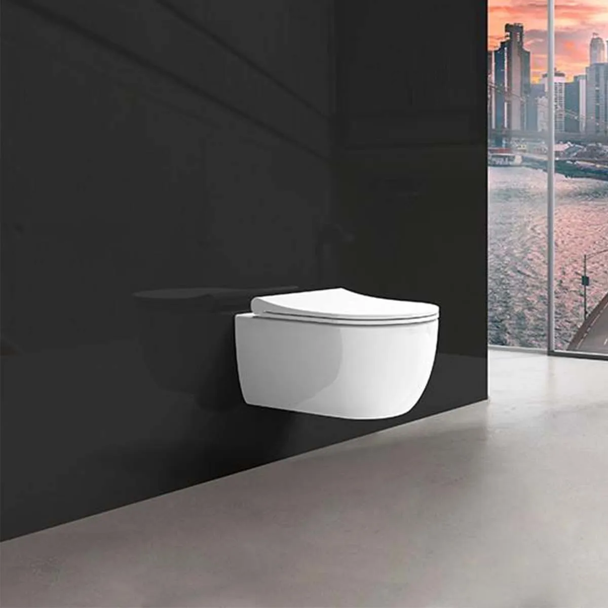 Granlusso Amalfi MATT White Rimless Wall-Hung WC Pan With Soft Close Toilet Seat