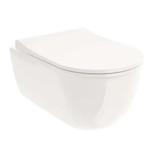 Granlusso Amalfi MATT White Rimless Wall-Hung WC Pan With Soft Close Toilet Seat