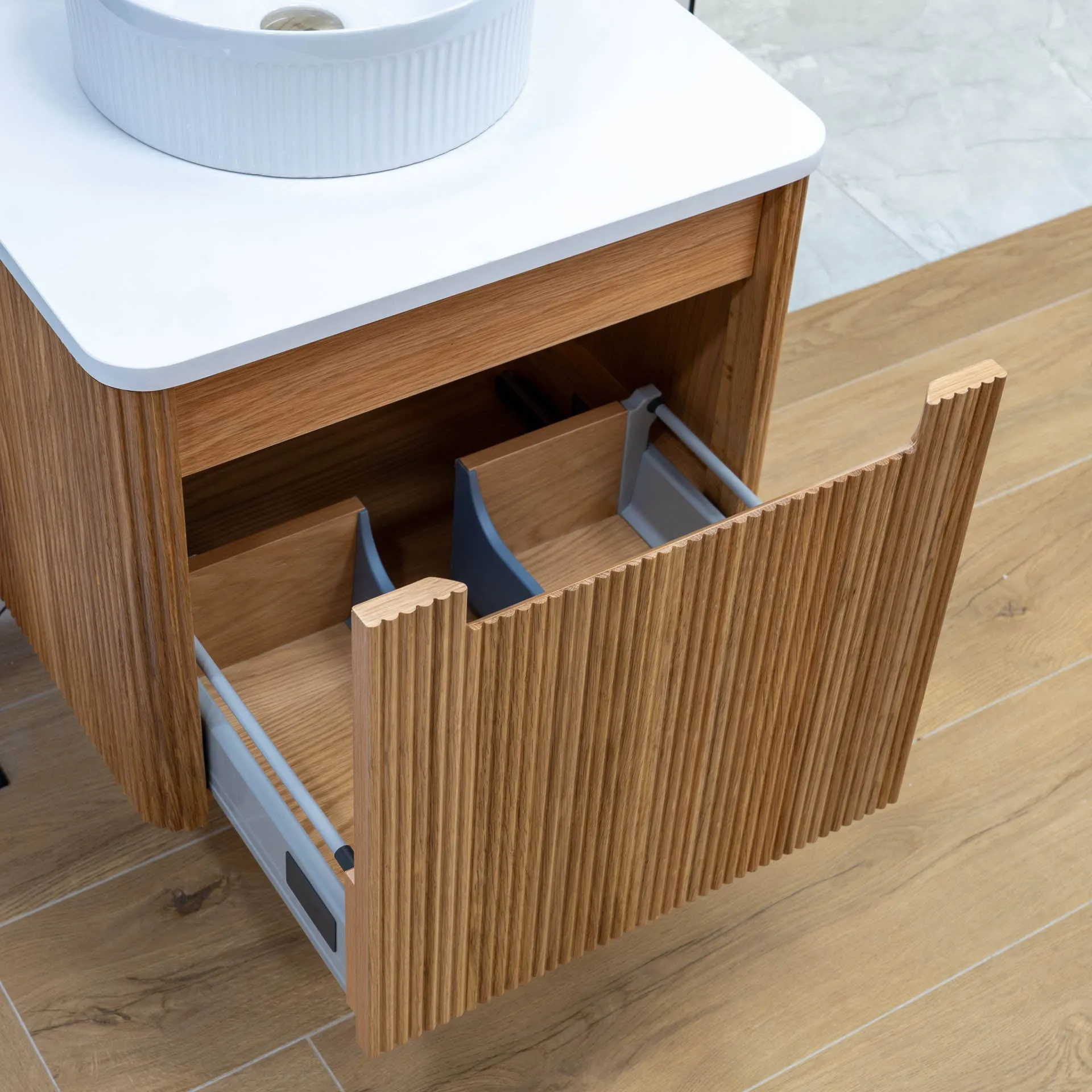 Granlusso Amalfi Oak Fluted Wall Mounted Vanity Unit With Worktop