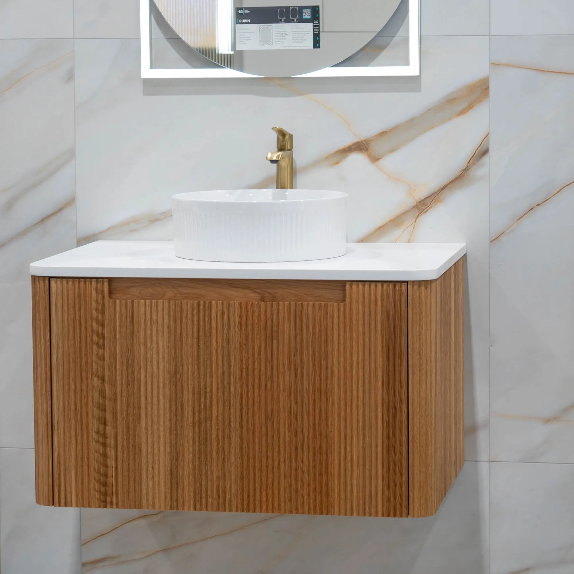 Granlusso Amalfi Oak Fluted Wall Mounted Vanity Unit With Worktop