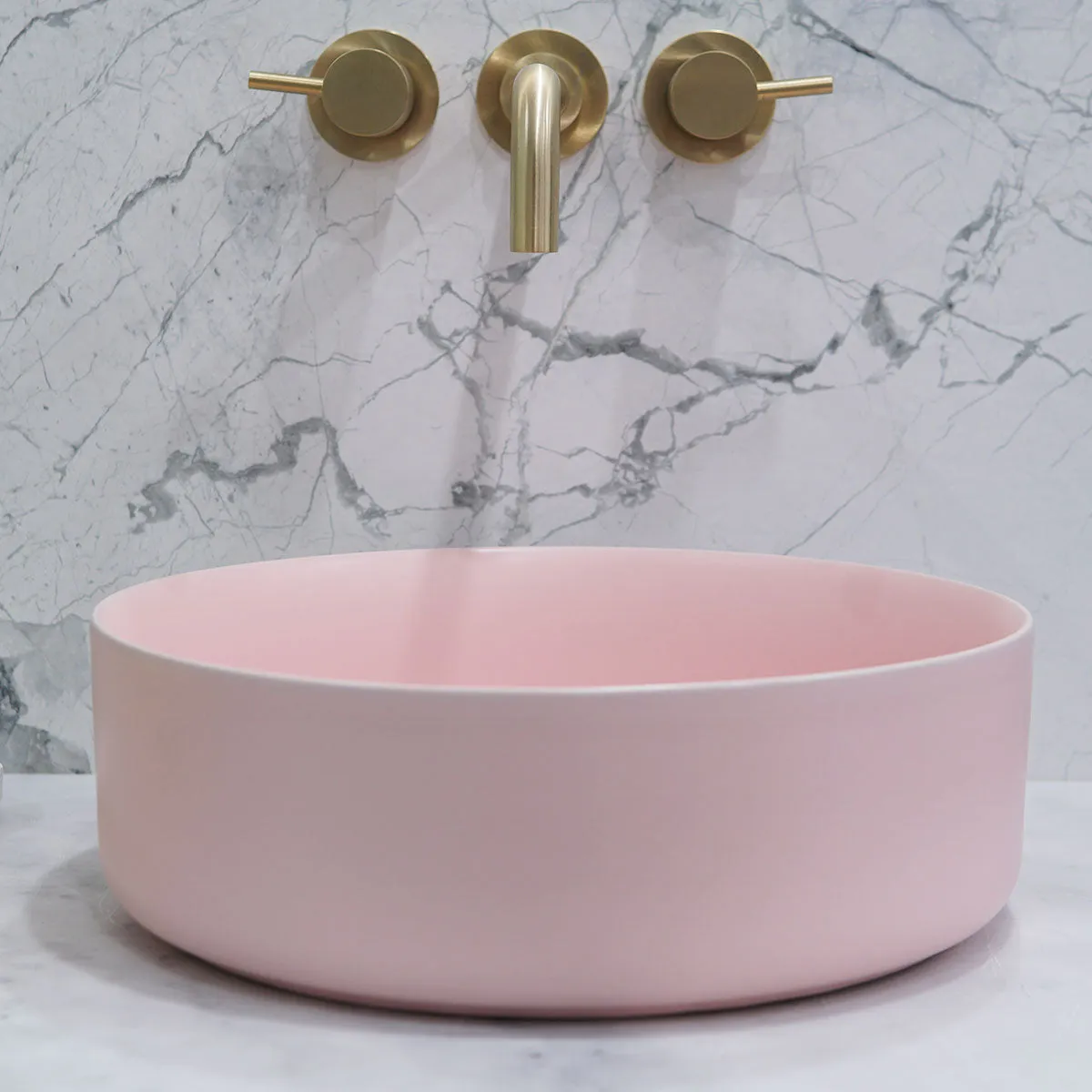 Granlusso Countertop Round Basin with Slim Edges - Matt Pink