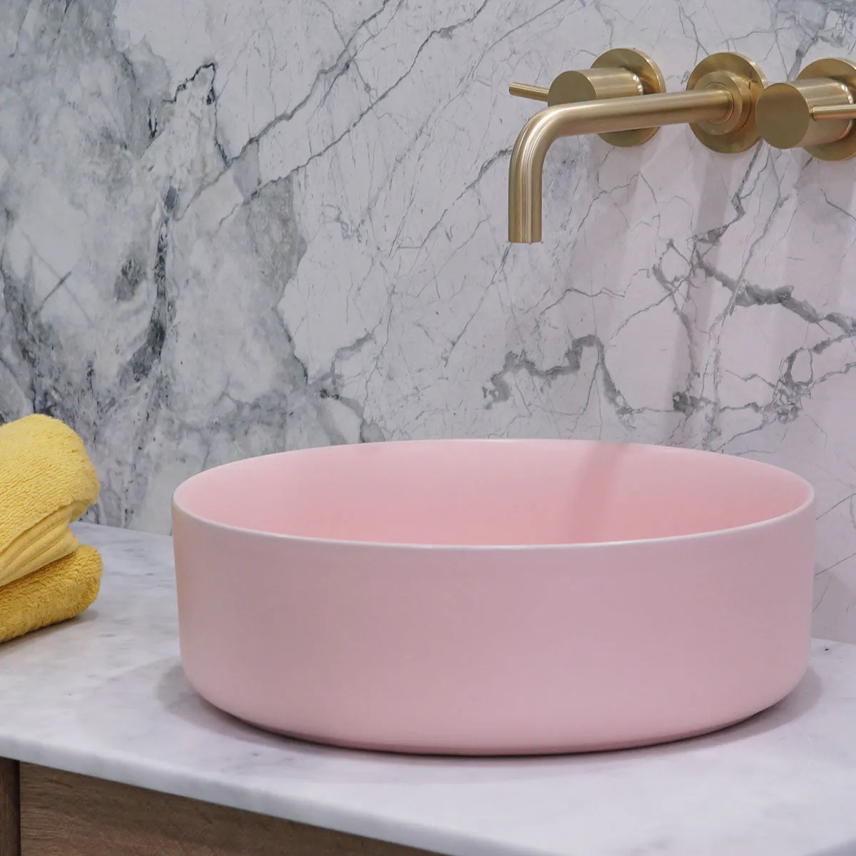 Granlusso Countertop Round Basin with Slim Edges - Matt Pink