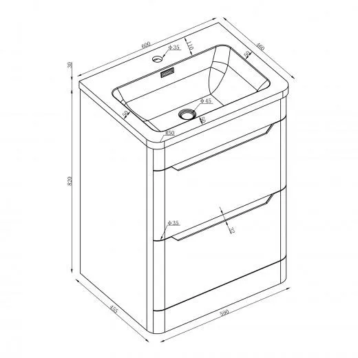 Granlusso Enzo 600 Floorstanding 2-Drawer Vanity Unit with Basin