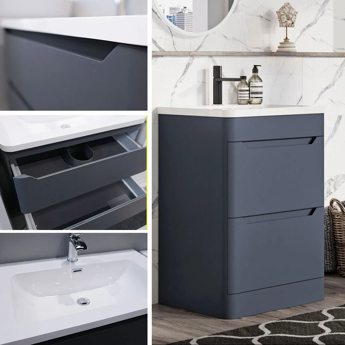 Granlusso Enzo 600 Floorstanding 2-Drawer Vanity Unit with Basin