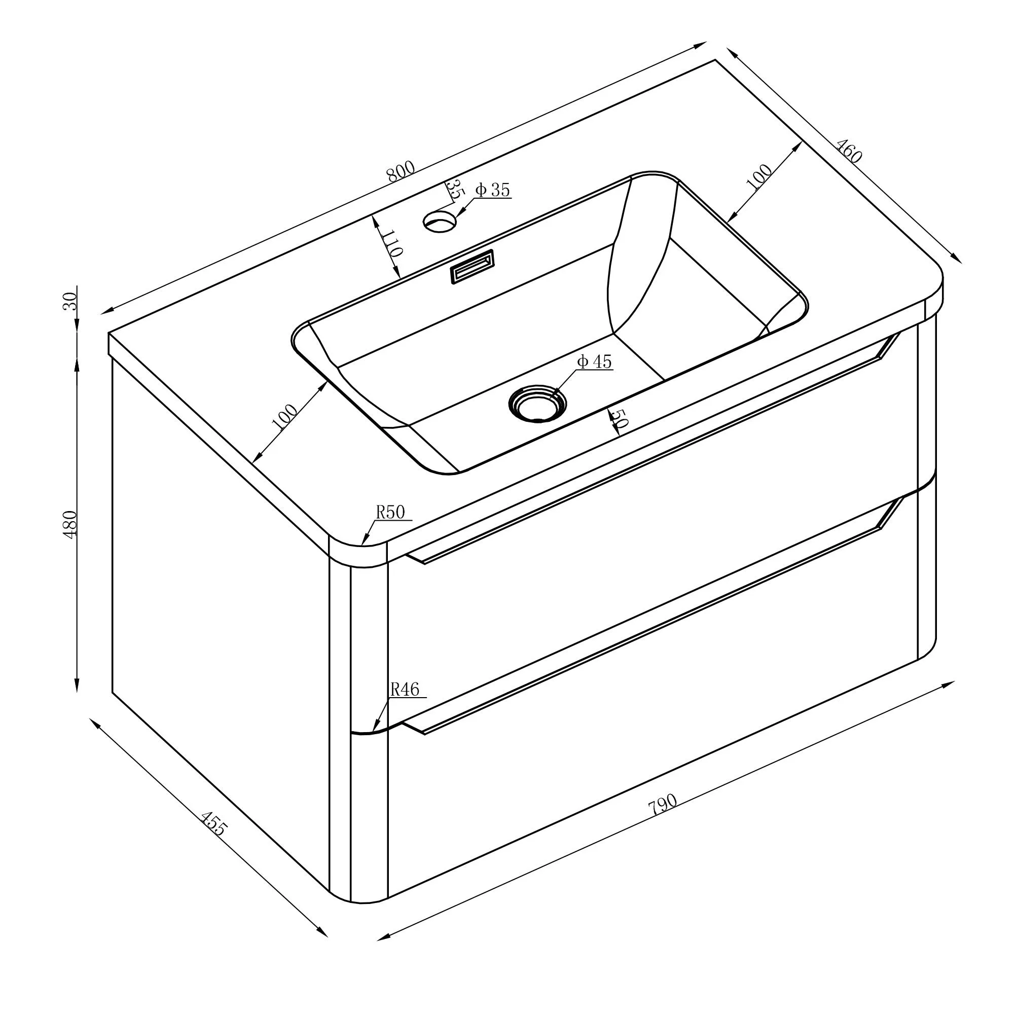 Granlusso Enzo Wall Mounted 2-Drawer Vanity Unit and Basin
