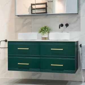 Granlusso Galleria 1200 Wall Mounted Double Vanity Unit With Carrara Worktop - Deep Emerald