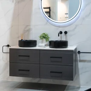 Granlusso Galleria 1200 Wall Mounted Double Vanity Unit With Carrara Worktop - Slate Grey