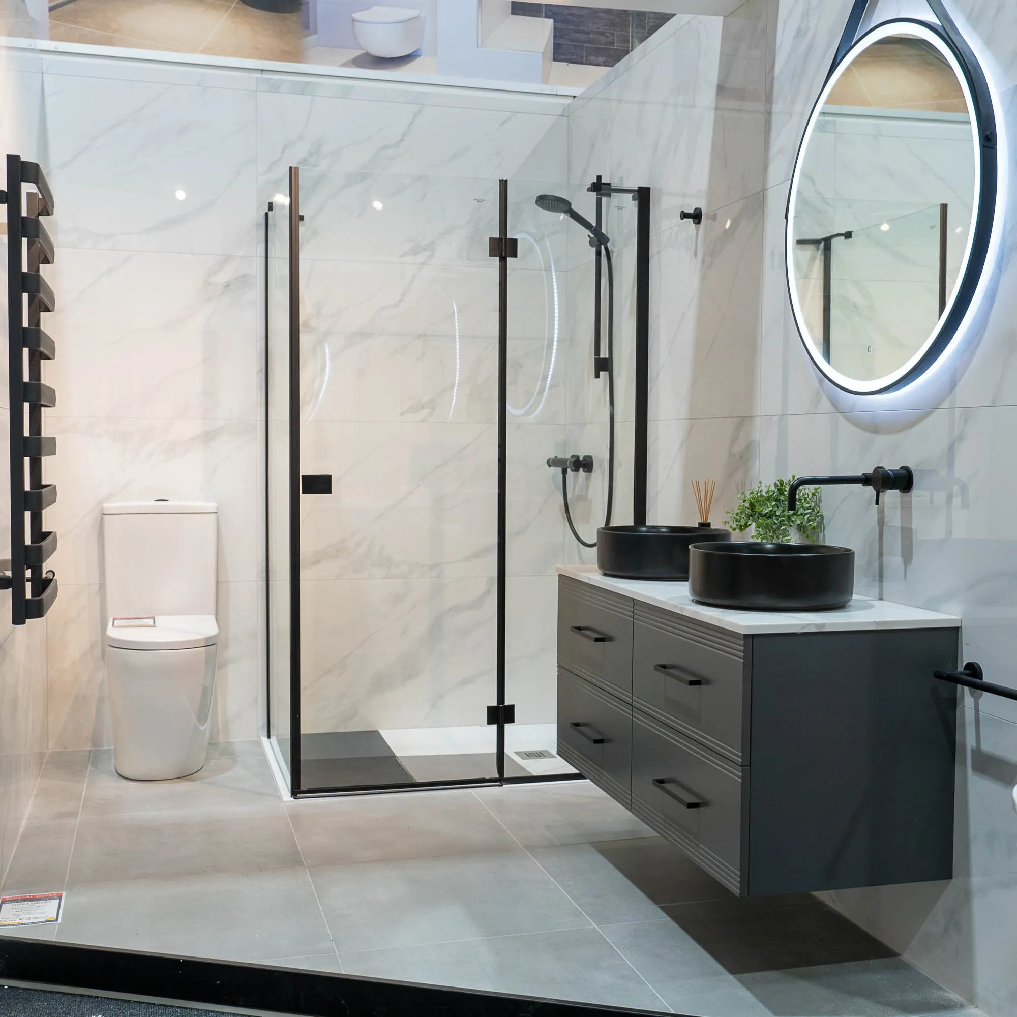 Granlusso Galleria 1200 Wall Mounted Double Vanity Unit With Carrara Worktop - Slate Grey