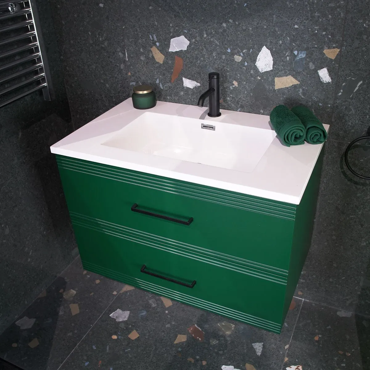 Granlusso Galleria Wall Mounted 2-Drawer Vanity Unit and Basin - Deep Emerald