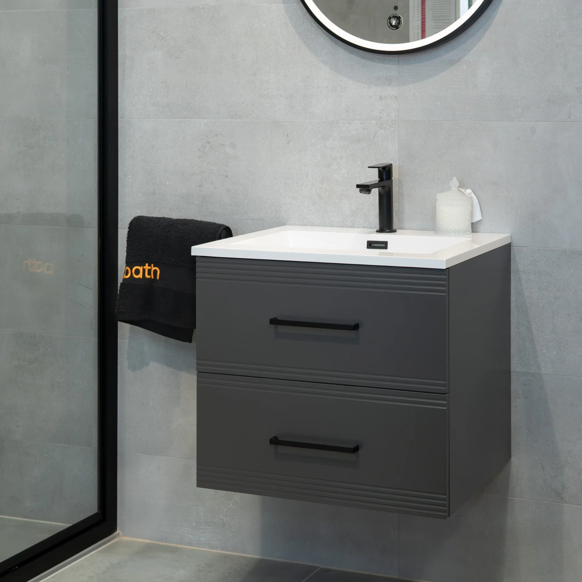 Granlusso Galleria Wall Mounted 2-Drawer Vanity Unit and Basin - Slate Grey