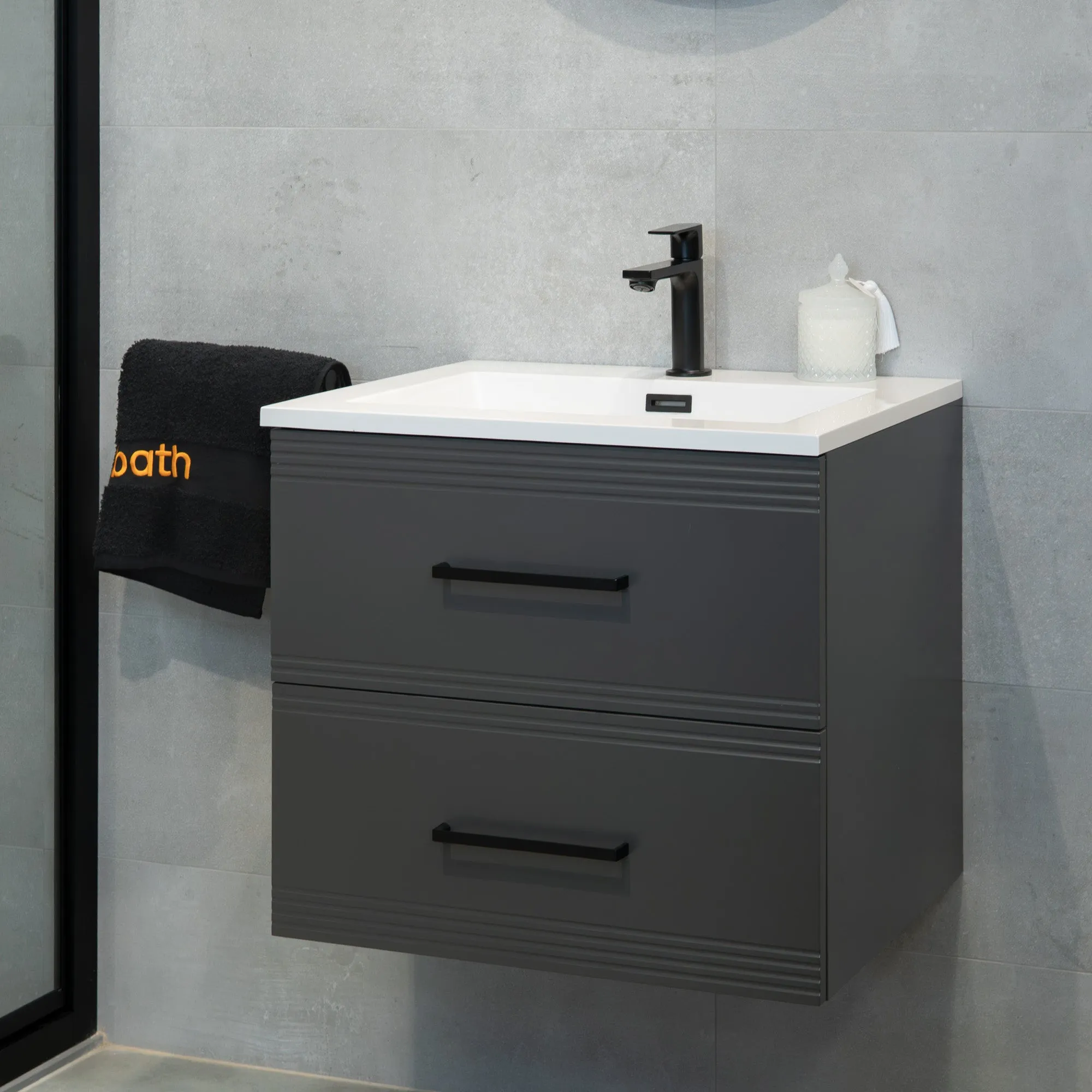 Granlusso Galleria Wall Mounted 2-Drawer Vanity Unit and Basin - Slate Grey