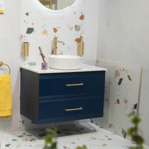 Granlusso Galleria Wall Mounted 2-Drawer Vanity Unit With Carrara Marble Effect Worktop - Atlantic Blue