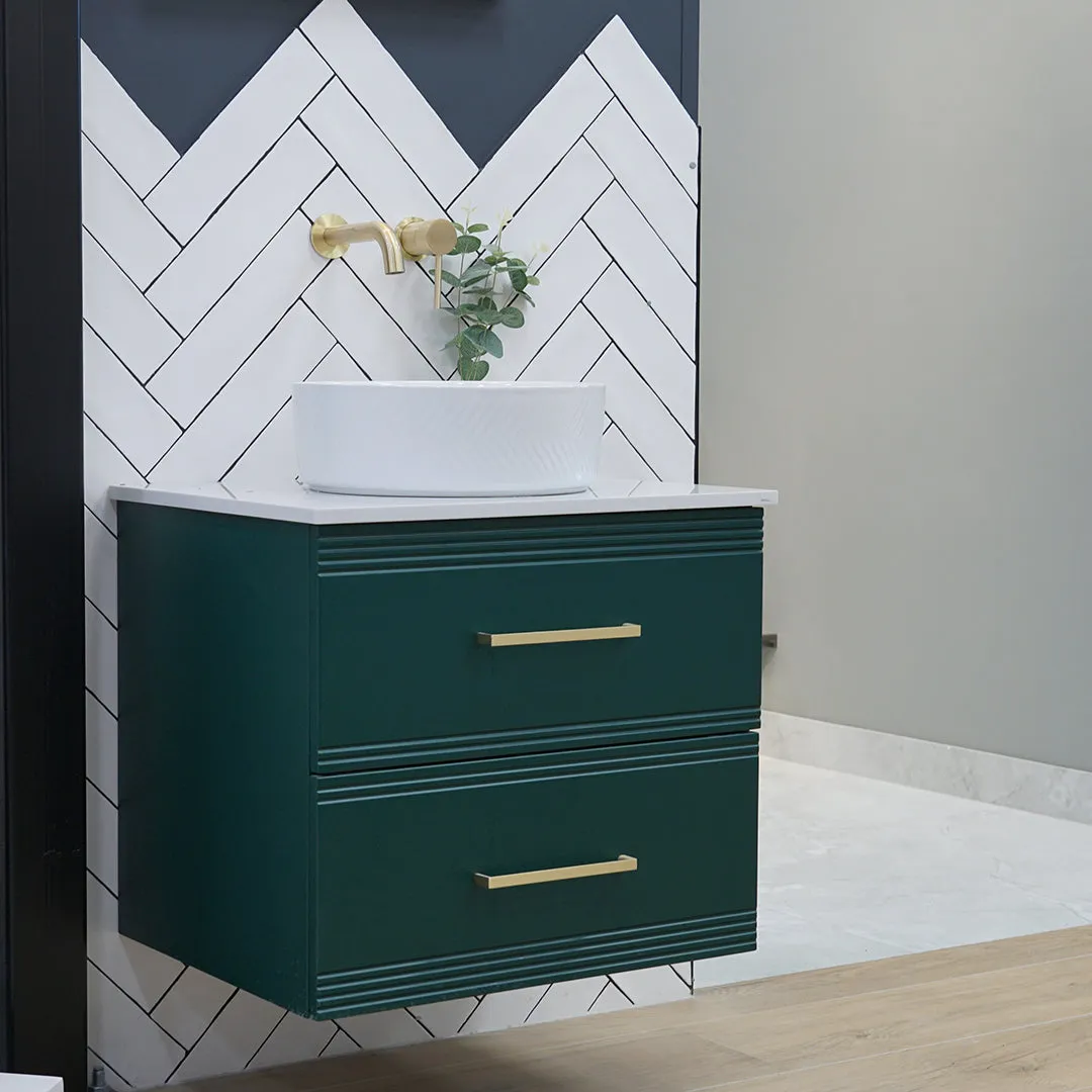 Granlusso Galleria Wall Mounted  2-Drawer Vanity Unit With Carrara Marble Effect Worktop - Deep Emerald