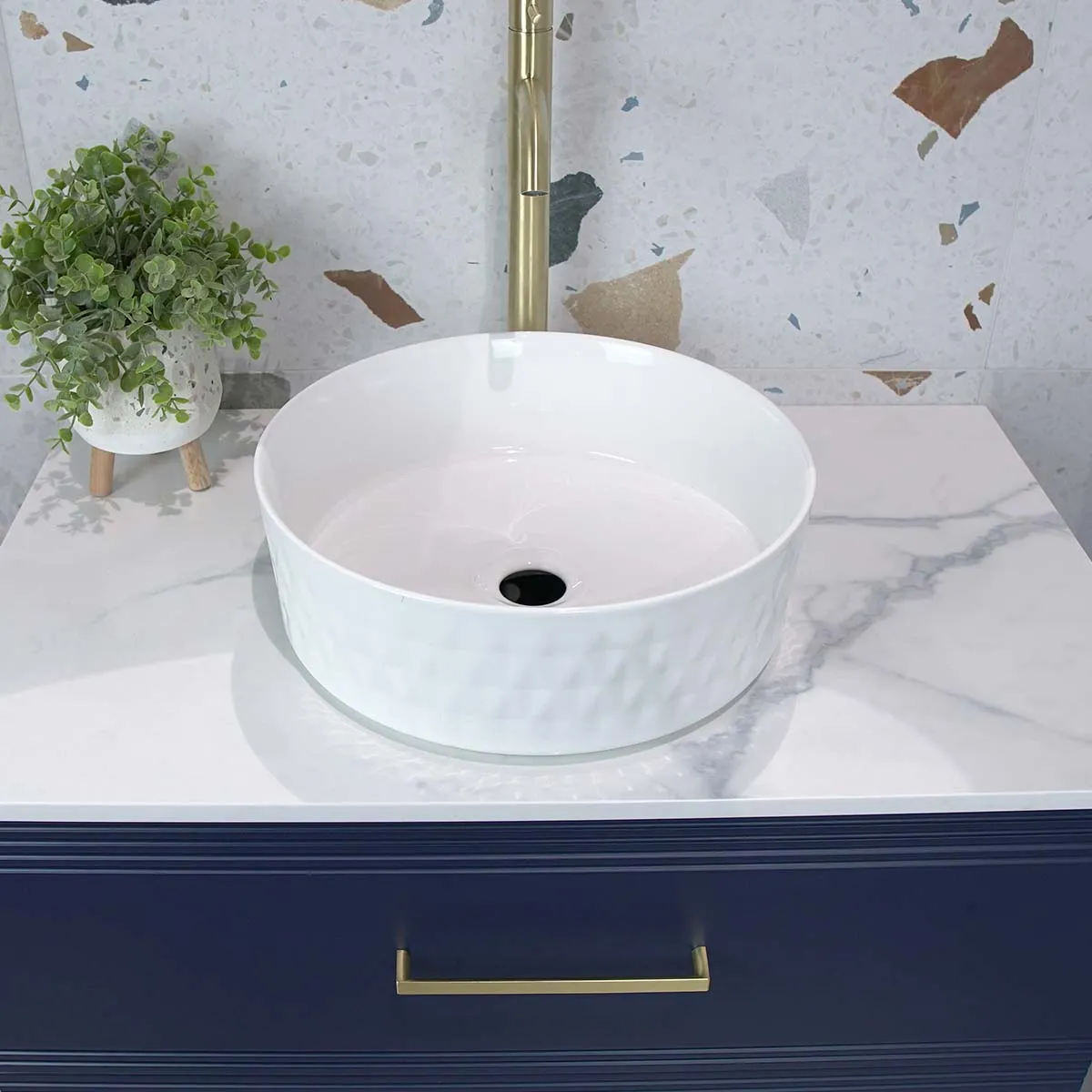 Granlusso Galleria Wall Mounted  2-Drawer Vanity Unit With Carrara Marble Effect Worktop - Deep Emerald