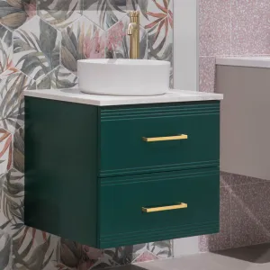 Granlusso Galleria Wall Mounted  2-Drawer Vanity Unit With Carrara Marble Effect Worktop - Deep Emerald