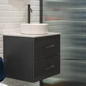 Granlusso Galleria Wall Mounted 2-Drawer Vanity Unit With Carrara Marble Effect Worktop - Slate Grey