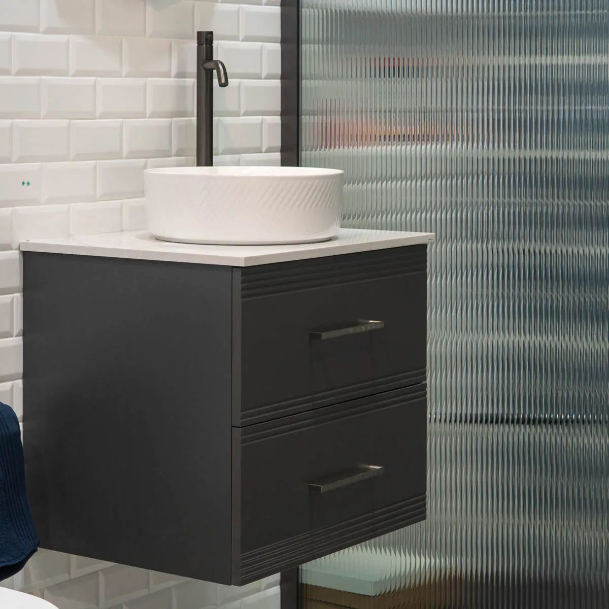 Granlusso Galleria Wall Mounted 2-Drawer Vanity Unit With Carrara Marble Effect Worktop - Slate Grey