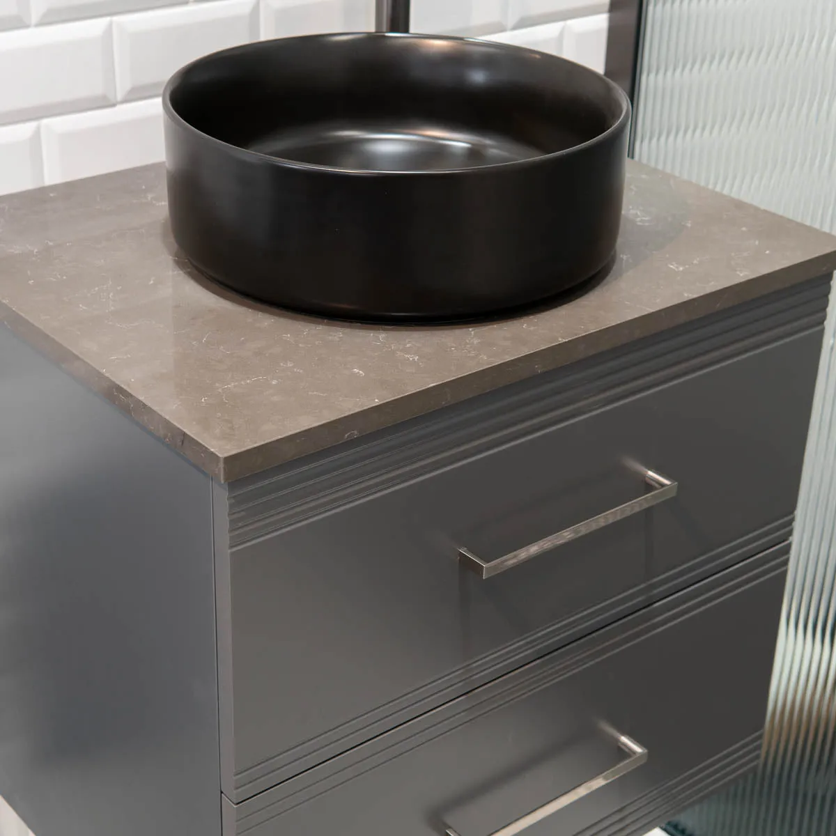 Granlusso Galleria Wall Mounted 2-Drawer Vanity Unit With Earth Worktop - Slate Grey