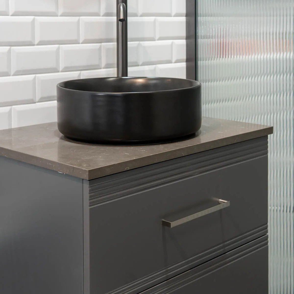 Granlusso Galleria Wall Mounted 2-Drawer Vanity Unit With Earth Worktop - Slate Grey