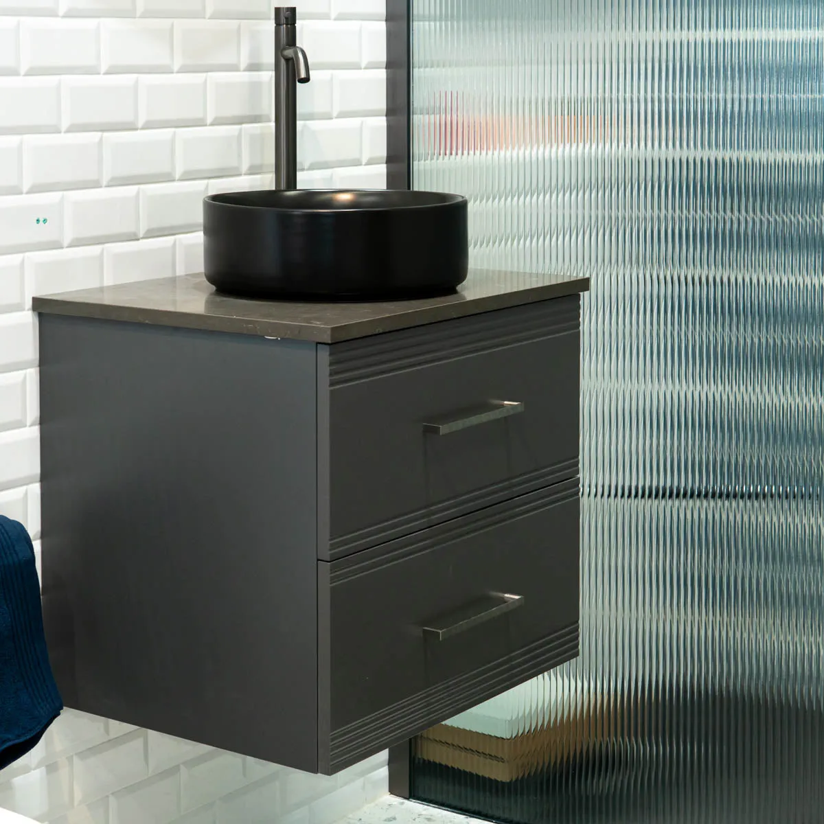 Granlusso Galleria Wall Mounted 2-Drawer Vanity Unit With Earth Worktop - Slate Grey